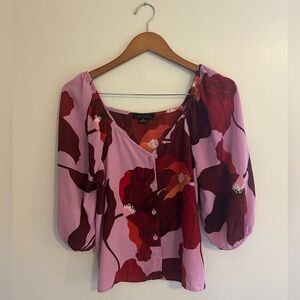 Sanctuary Floral Puff Sleeve Blouse - Pink and Red
